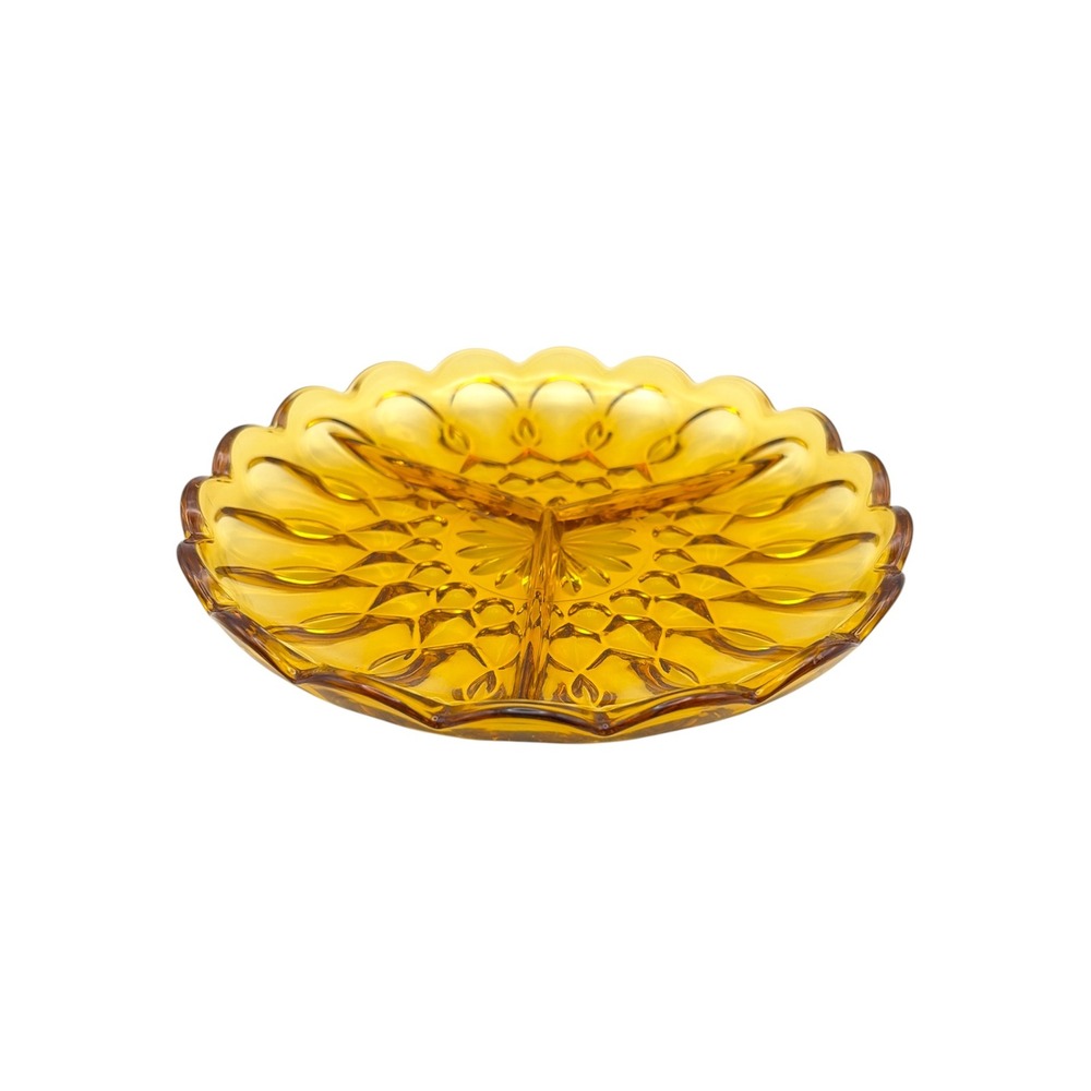 Vintage Anchor Hocking Fairfield Amber Glass Divided Dish 3 Part Relish Candy - Picture 2 of 3